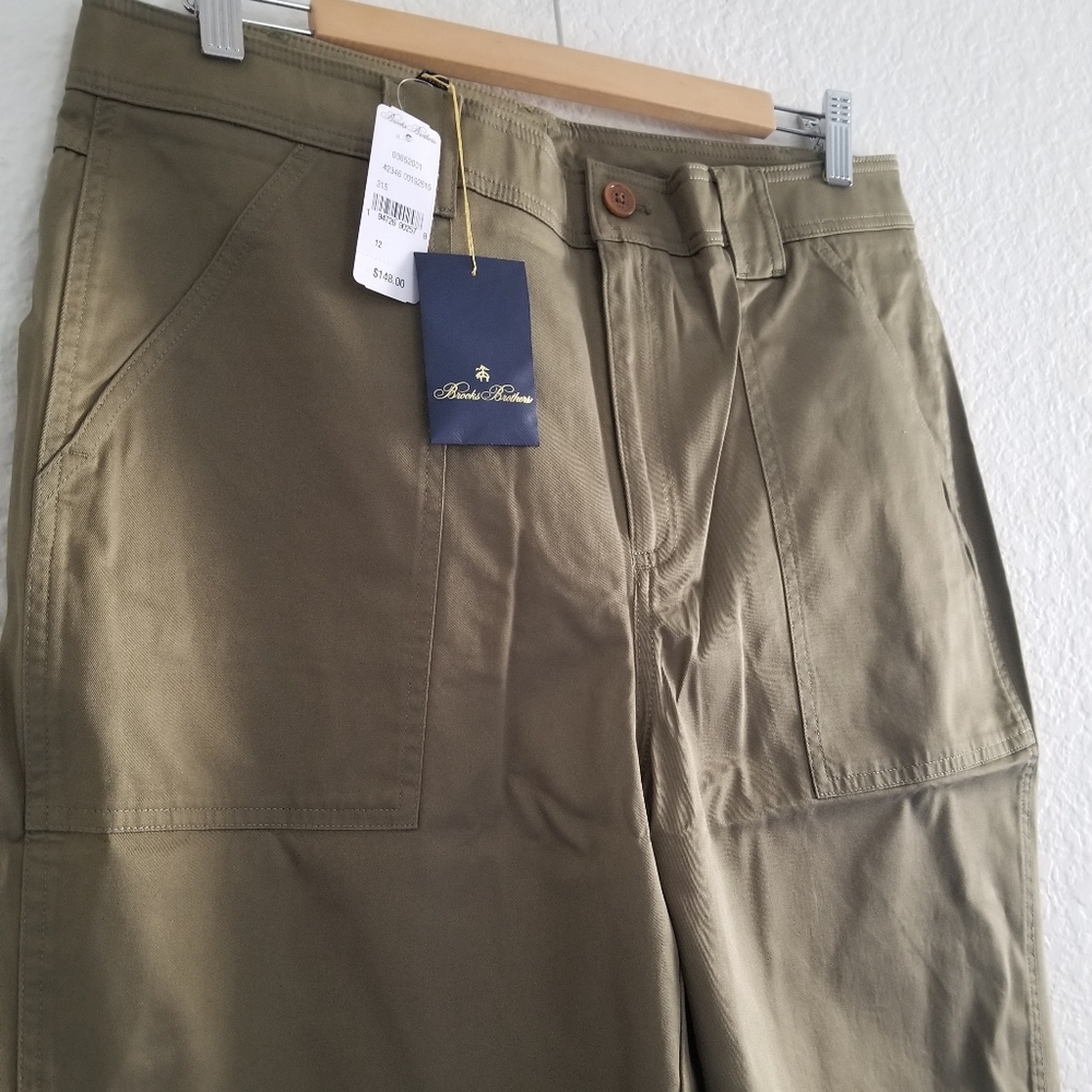 Brooks Brothers High Waist Tapered Leg Chino Pants Size 12 Khaki Olive G… - Picture 2 of 9